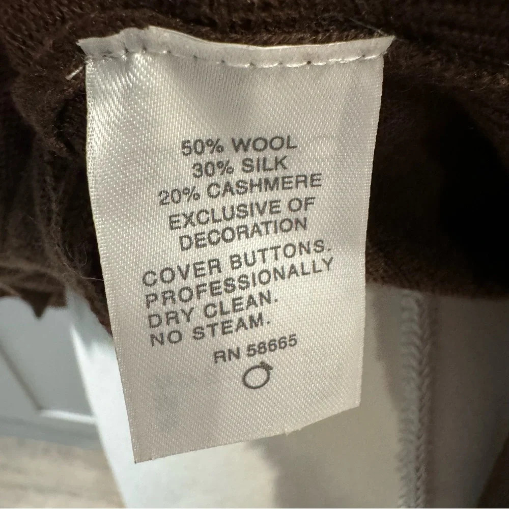 Classics Entier Beaded Wool Silk Cashmere Brown Hidden Snap Cardigan Large - Picture 7 of 10